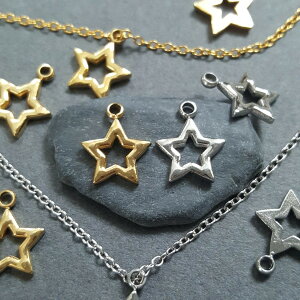 オールステンレス 小さめ オープン スター 中抜き 星 1個 販売 チャーム ネックレス素材 ピアス素材 ブレスレット素材 ゴールド シルバー サージカルステンレス シンプル デザイン 24kgpイオ