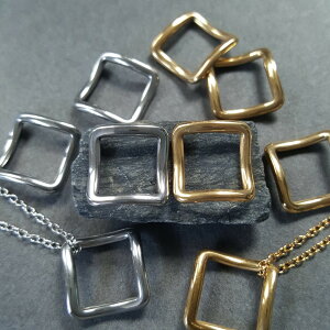 オールステンレス 変形 スクエア 正方形 四角 パーツ 1個 販売 チャーム ネックレス ピアス素材 ゴールド シルバー サージカルステンレス シンプル デザイン 24kgpイオンメッキ 本ロジウムメ