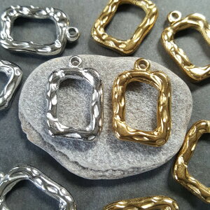 オールステンレス 変形 スクエア 長方形 マルカン付 四角 パーツ 1個 販売 チャーム ネックレス ピアス素材 ゴールド シルバー サージカルステンレス シンプル デザイン 24kgpイオンメッキ 本