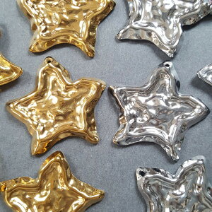 オールステンレス スター 星 エンボス加工 パーツ 1個 販売 チャーム ネックレス素材 ピアス素材 ゴールド シルバー サージカルステンレス シンプル デザイン 24kgpイオンメッキ 本ロジウムメ