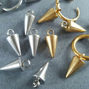 オールステンレス 13mm スパイクコーン パーツ 2個 販売 チャーム ネックレス素材 ピアス素材 ゴールド シルバー サージカルステンレス シンプル デザイン 24kgpイオンメッキ アレルギーフリー