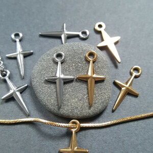 オールステンレス シャイン スター クロス パーツ 小 1個 販売 チャーム ネックレス素材 ピアス素材 ゴールド シルバー サージカルステンレス シンプル デザイン 24kgpイオンメッキ アレルギ