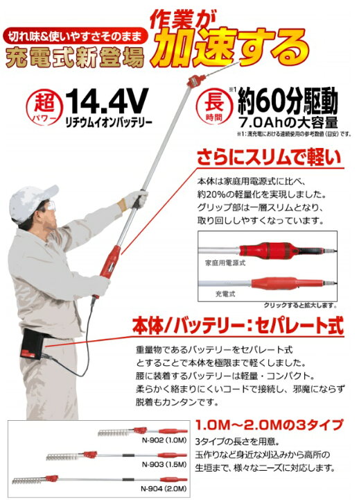新品・未開封】 ニシガキ工業 高速バリカン 充電式 1.0m N-902 