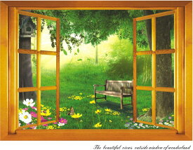ウォールステッカー 窓 ベンチのある庭 インテリア・寝具・収納 インテリアファブリック（クッション・テーブルクロス・布装飾）