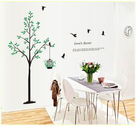 ウォールステッカー ツリー 黒 60×90cm 壁紙 シール 賃貸OK はがせる 剥がせる DIY 模様替え インテリア 木 モノクロ モノトーン シンプル 小鳥 バードケージ リビング 寝室 ベッドルーム 居間 送料無料