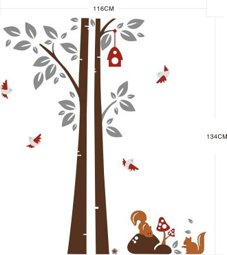 ウォールステッカー リスと小鳥 60 90cm 壁紙 シール 賃貸ok はがせる 剥がせる Diy 模様替え インテリア 樹木 葉っぱ リス 小鳥 バード 栗鼠 キノコ キュート かわいい 可愛い レトロ Autumn 秋 リビング 寝室 ベッドルーム Room 欲しい に出会える