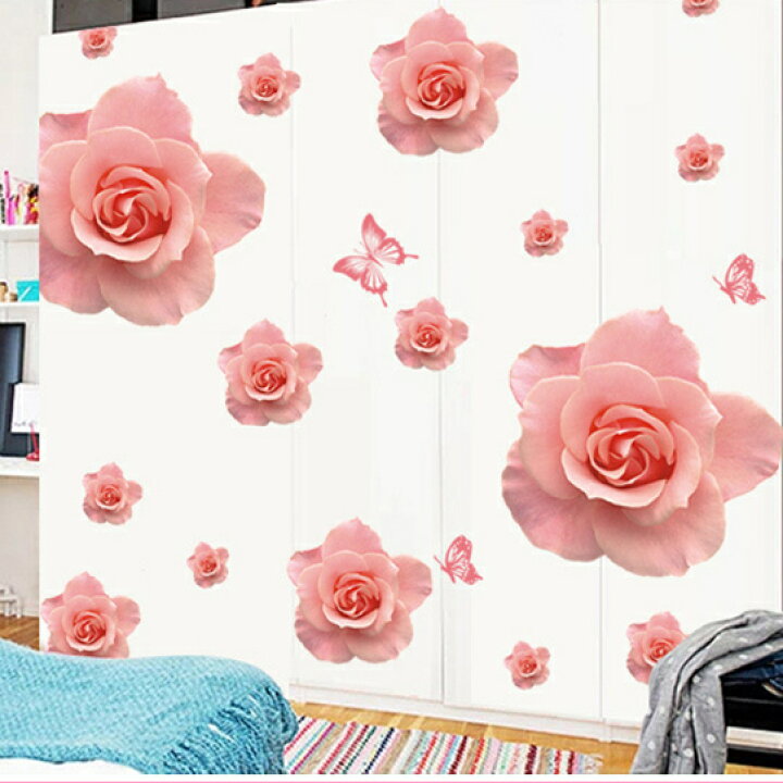 楽天市場 ウォールステッカー ピンクのバラの花 壁紙 シール 賃貸ok はがせる 剥がせる Diy 模様替え インテリア ばら 薔薇 ローズ ピンクローズ 蝶々 ちょうちょ バタフライ 送料無料 母の日 本革バッグとビジネスリュック3qee