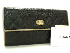 CHANEL シャネル 財布 マトラッセ - ブラック系 レザー×ビニール レディース 二つ折り長財布 ヴィンテージ加工【本物保証】【中古】