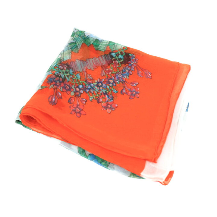 美品 HERMES エルメス シフォンスカーフ ロングスカーフ Sacre du Printemps 春の祭典 シルク 白 オレンジ マルチカラー アパレル 小物【本物保証】【中古】 | 3R boutique