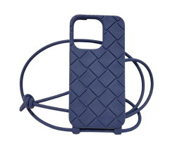 BOTTEGA VENETA ボッテガヴェネタ スマートフォンケース イントレチャート ネイビー ラバー ユニセックス iPhone14 Pro【本物保証】【中古】