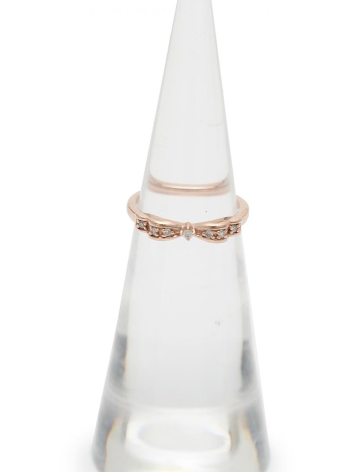 美品 4℃ ヨンドシー ピンキー リング 指輪 リボンデザイン K10PG ダイヤモンド ピンクゴールド サイズ3号【本物保証】【中古】 | 3R  boutique