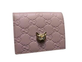 GUCCI グッチ 財布 グッチシマ キャットヘッド 548057 ピンク レザー レディース ゴールド金具 美品【本物保証】【中古】