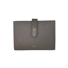 CELINE セリーヌ 二つ折り財布 MEDIUM STRAP WALLET ミディアム ストラップ ウォレット 10B643BFP グレージュ系 レザー レディース ゴールド金具 美品【本物保証】【中古】