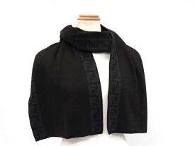 FENDI フェンディ マフラー ズッカ ダークブラウン ネイビー ウール100％ メンズ 美品【本物保証】【中古】