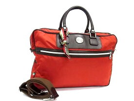 超美品 Orobianco オロビアンコ ブリーフケース 2WAY レッド系×ブラウン系 ナイロン×レザー メンズ S3 リモンタ LIMONTA 1893【本物保証】【中古】