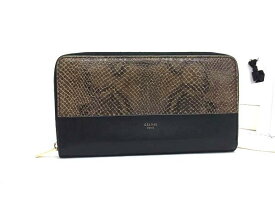 CELINE セリーヌ 財布 ラージジップドマルチファンクション 102623RTB.15KH ブラック ブラウン レザー ユニセックス ラウンドファスナー 長財布 パイソン調【本物保証】【中古】