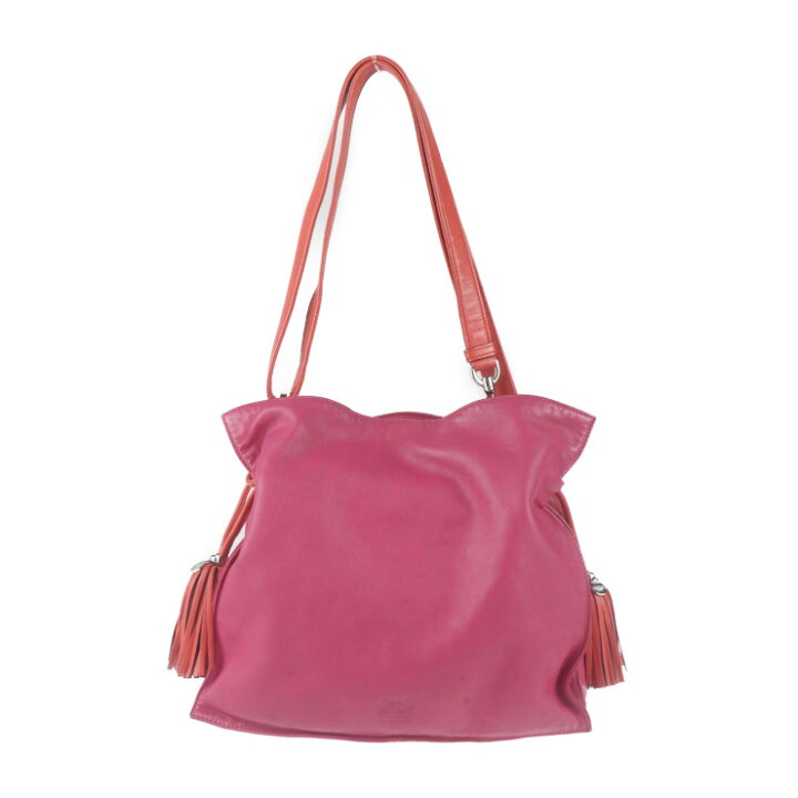 ロエベ レザーショルダーバッグ フリンジ サーモンピンク系 フラメンコ  