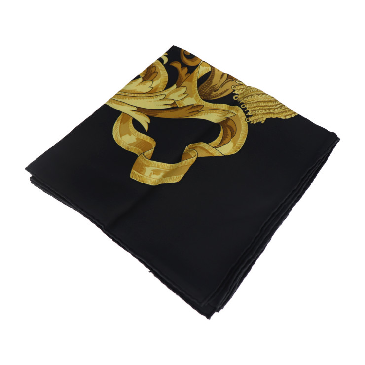 HERMES エルメス カレ90 轡の気品 スカーフ シルク ブラック ゴールド 