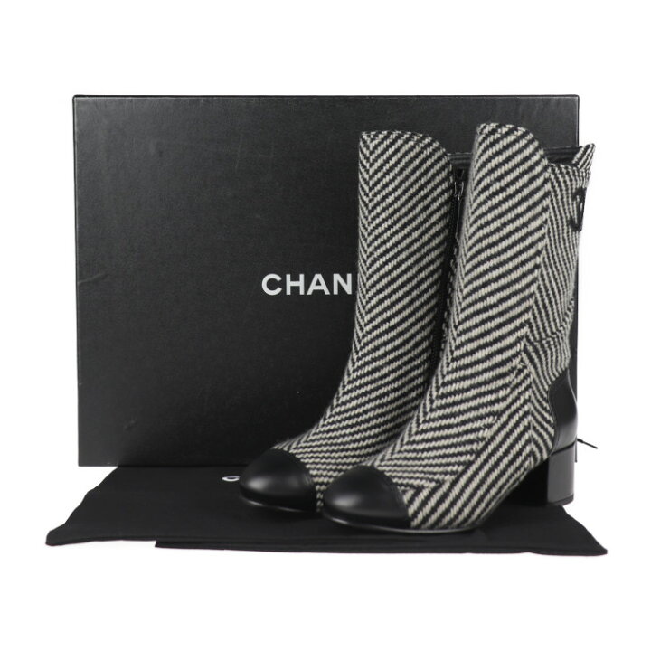 楽天市場】超美品 CHANEL シャネル ブーツ G31207 ツイード ブラック 