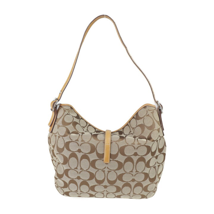 美品 COACH コーチ シグネチャー ショルダーバッグ 6845 キャンバス レザー ベージュ【本物保証】【中古】 3R boutique ◆美品◆ COACH コーチ レザー ベージュ ショルダーバッグ ハンドバッグ