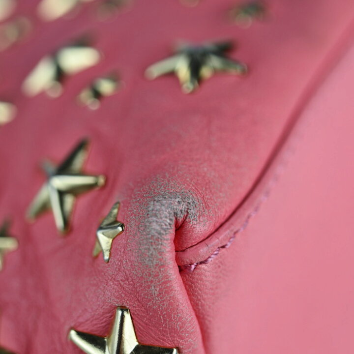 専用品JIMMY CHOO SASHA/S パイソン ピンクレッドハンドバッグ（楽天  