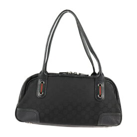 GUCCI グッチ シェリーライン ハンドバッグ 293594 GGナイロン レザー ブラック シルバー金具 ミニボストン ショルダーバッグ【本物保証】【中古】