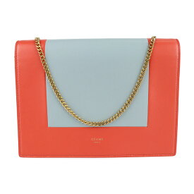 超美品 CELINE セリーヌ フレームイブニング チェーンウォレット クラッチバッグ 107773 レザー POPPY レッド系 CLOUD グレー系 2WAY チェーンショルダーバッグ 斜め掛け 肩掛け【本物保証】【中古】