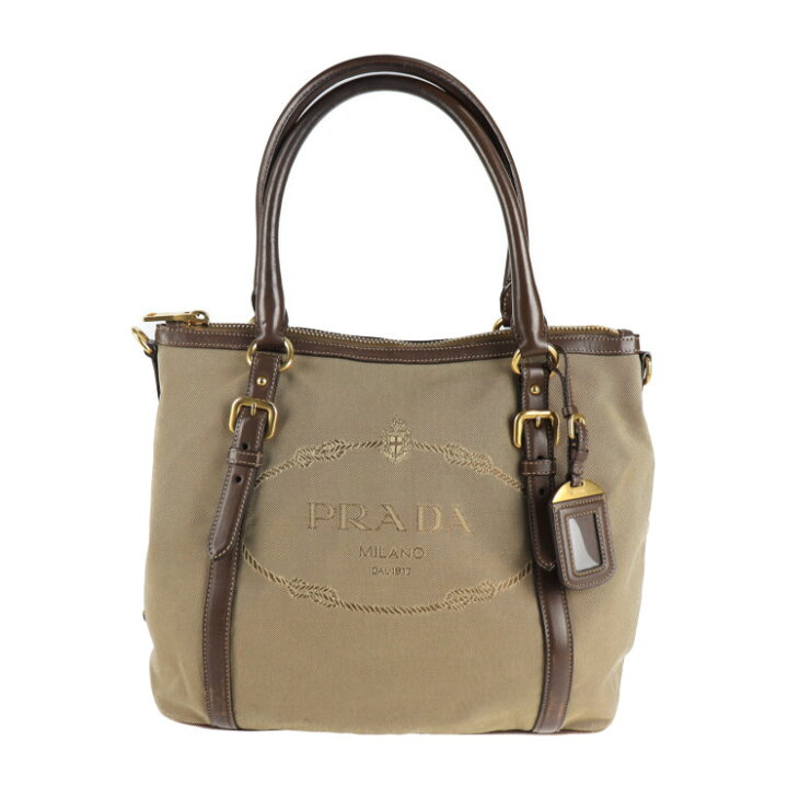 楽天市場】PRADA プラダ トートバッグ キャンバス レザー カーキ 