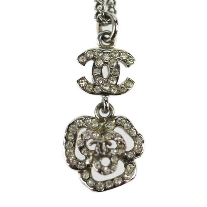 美品 CHANEL シャネル ココマーク カメリア ネックレス メタル ラインストーン シルバー ラインストーン 08P【本物保証】【中古】 | 3R boutique