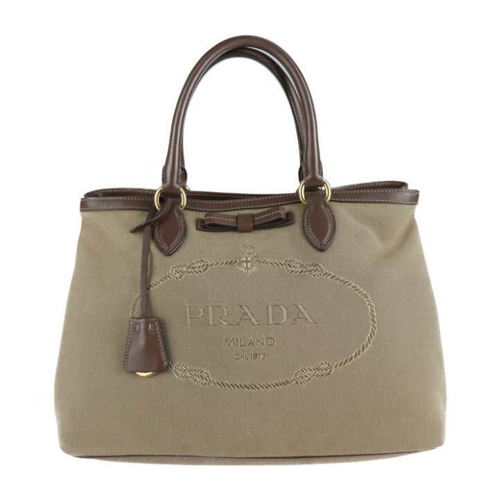 楽天市場】超美品 PRADA プラダ ロゴ ジャガード ハンドバッグ 1BA579 