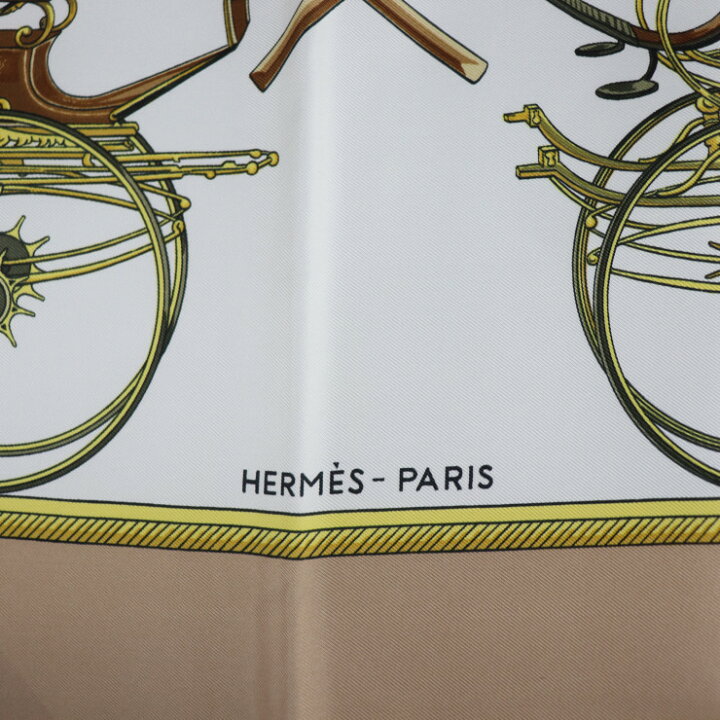HERMESカレ90折畳み式幌の馬車シルクベージュ 