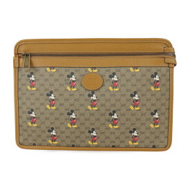 新品未使用展示品 GUCCI グッチ ディズニーコラボ ミッキー ミニGGスプリーム セカンドバッグ 602552 PVC レザー ブラウン系 ゴールド金具 クラッチバッグ ポーチ【本物保証】【中古】