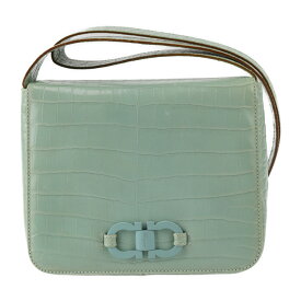 美品 Salvatore Ferragamo サルヴァトーレ フェラガモ ガンチーニ ショルダーバッグ 216195 クロコ型押しレザー グリーン系【本物保証】【中古】
