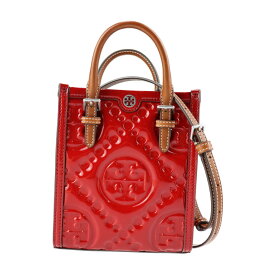 超美品 Tory Burch トリーバーチ Tモノグラム ミニ パッフィ トート ハンドバッグ パテントレザー レッド系 ブラウン シルバー金具 2WAY ショルダーバッグ【本物保証】【中古】