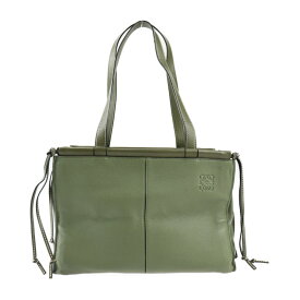 美品 LOEWE ロエベ クッショントート スモール トートバッグ 309 12AA93 カーフレザー オリーブグリーン系 ショルダーバッグ【本物保証】【中古】