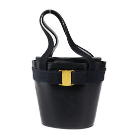 Salvatore Ferragamo サルヴァトーレ フェラガモ ヴァラ ハンドバッグ BA216161 カーフレザー ダークネイビー ゴールド金具 スモール バケツバッグ【本物保証】【中古】