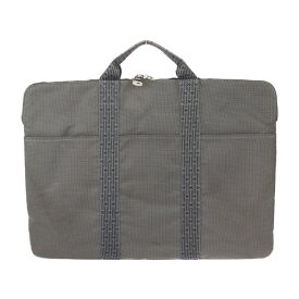 HERMES エルメス ポルトドキュマン エールライン ビジネスバッグ - キャンバス グレー シルバー金具 ブリーフケース ハンドバッグ【本物保証】【中古】