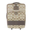 美品 COACH コーチ シグネチャー キャリーケース キャリーバッグ F77020 キャンバス レザー ベージュ ブラウン ゴールド金具 2輪 旅行鞄【本物保証】【中古】