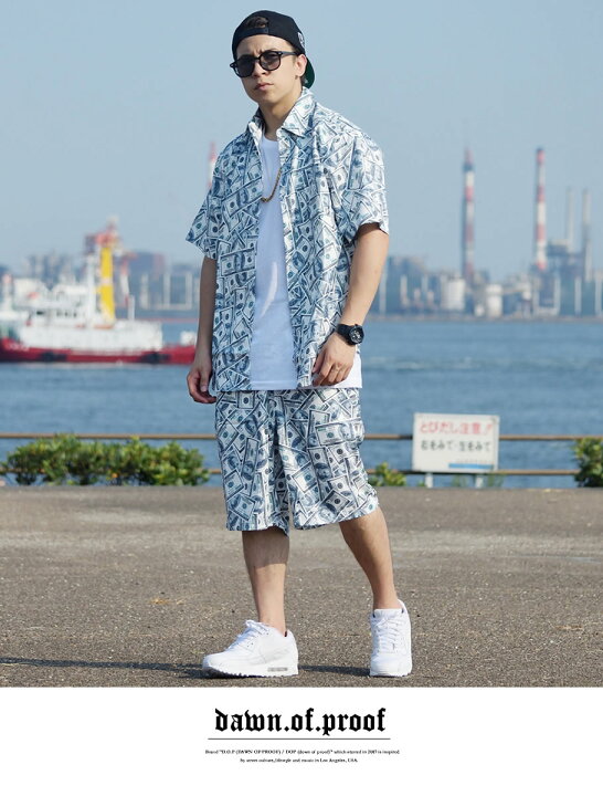 楽天市場 セットアップ メンズ ブランド 夏 大きいサイズ 上下セット ドル札 シャツ ハーフパンツ B系 ファッション ヒップホップ ストリート系 おうちコーデ ストリートファッション Third