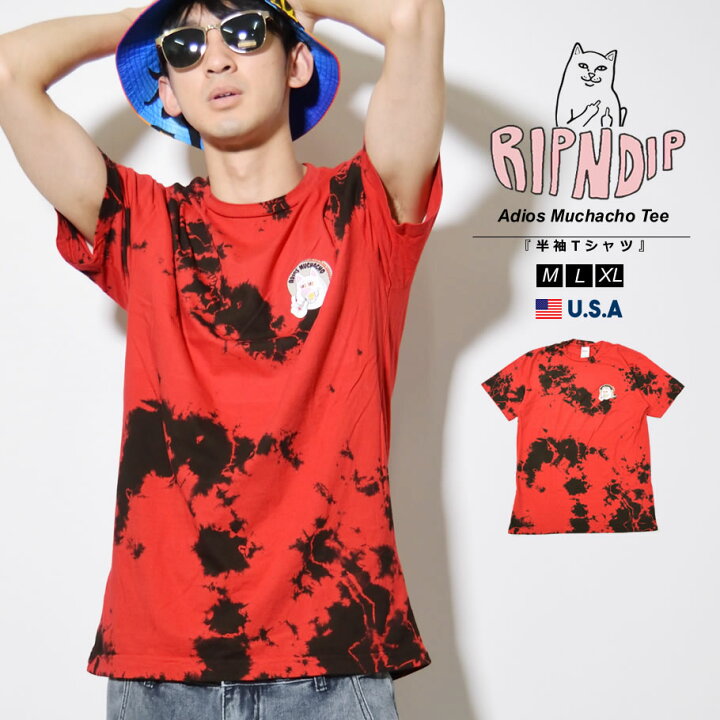 楽天市場 メール便対応 Ripndip リップンディップ Tシャツ メンズ 半袖tシャツ タイダイ カットソー クルーネック メンズ キャラクター 猫 ネコ B系 ストリート系 ファッション ヒップホップ Hiphop Us規格 M L Ll Xl ブラック 黒 Rnd9062 Adios Muchacho Tee