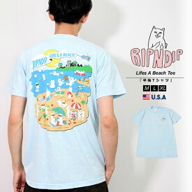 【メール便対応】RIPNDIP リップンディップ tシャツ メンズ 半袖Tシャツ カットソー クルーネック メンズ キャラクター 猫 ネコ B系 ストリート系 ファッション ヒップホップ HIPHOP US規格 M L LL XL ブラック 黒 RND9343 Lifes A Beach Tee