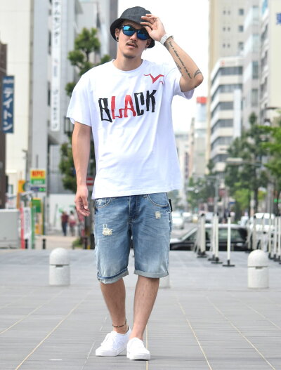 楽天市場 メール便対応 B La Ck ブラック Tシャツ メンズ Tシャツ メンズ プリントtシャツ 半袖 B系 ファッション メンズ ヒップホップ ストリート系 おうちコーデ ストリートファッション Third