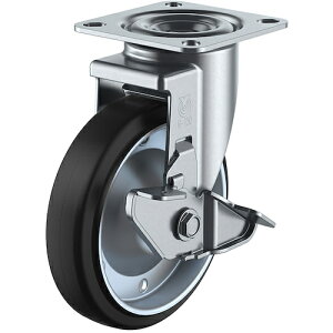 ユーエイキャスター プレート式 自在 キャスター ゴム 車輪径125mm ストッパー付き Jタイプ RJ2-S型 取付寸法80×80(75×75) (1個) 品番:RJ2-125WS-P