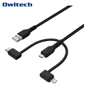 Owltech �I�E���e�b�N �f���ɋ����_�炩�� 3 in 1�P�[�u�� 2m �u���b�N (1��) �i�ԁFOWL-CBA4MLC20-BK