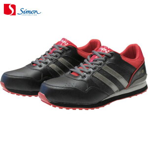 シモン 作業靴 一般作業 耐滑 合皮 耐滑プロテクティブスニーカー NS811 24.0cm ブラック/レッド (1足) 品番:NS811BR-24.0