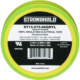 ストロングホールド StrongHoldビニールテープ 一般用途用 イエロー/グリーン 幅19.1mm 長さ20m ST15-075-66GRYL (1袋) 品番：ST15-075-66GRYL