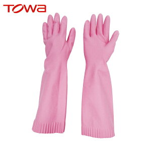 東和 トワロン 作業手袋 天然ゴム手袋 トワローブ天然ゴムあつ手ロング ピンク M (1双) 品番:215-P-M