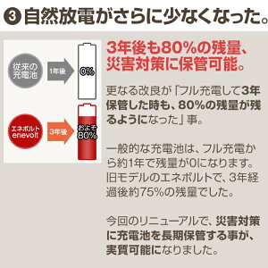 充電池単3形エネボルト/を超える大容量2100mAh!約1000回繰り返し使えるバッテリー