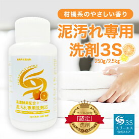 [本日最大700円OFF+ポイント10倍] スリーエス 泥汚れ専用洗剤 柑橘系のやさしい香り オレンジ 250g 2.5kg 大容量サイズ ユニフォーム スニーカー 上履き つけ置き洗い 食べこぼし 汗ジミ 血液 タンパク質系汚れ落とし 洗濯洗剤 衣類用 汗 臭い 除菌 消臭 強力 頑固汚れ 簡単