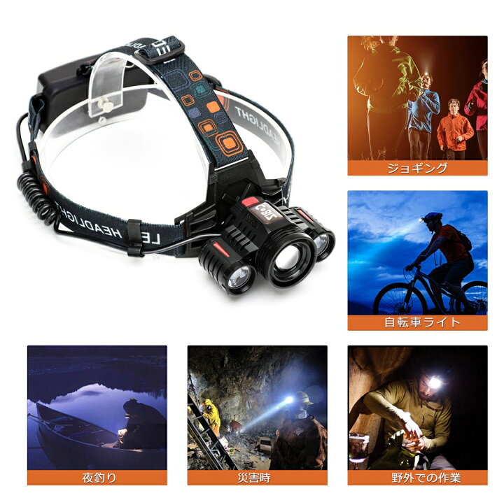 楽天市場 楽天１位 Ledヘッドライト 超強ルーメン ヘッドライト 最高輝度 最新仕様 充電式 ズーム機能 4段階の点灯モード 登山 夜釣り アウトドア作業 Sos 三友ショップ